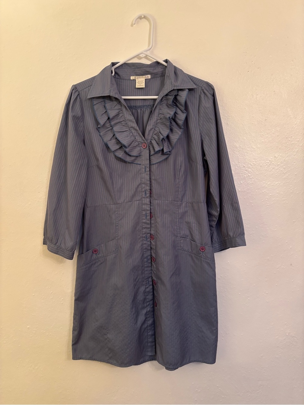 Charlotte Russe Slate Blue Ruffle-Front Long Sleeve Dress